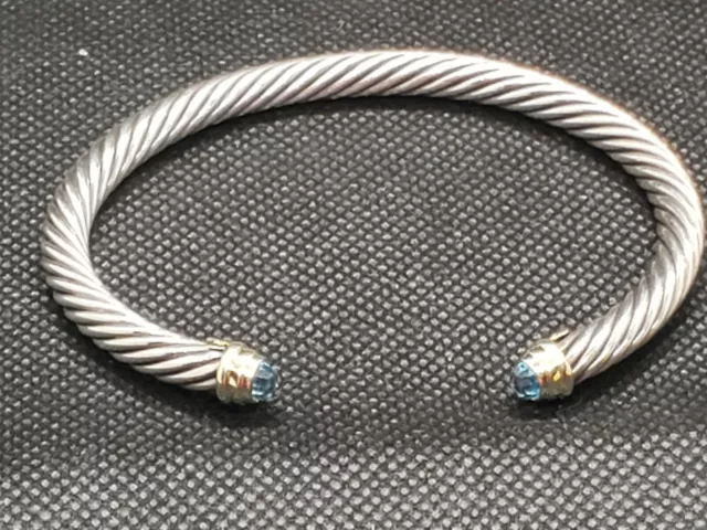 David Yurman Cable Classic Bracelet with Blue Topaz,925 and 585 14k Gold