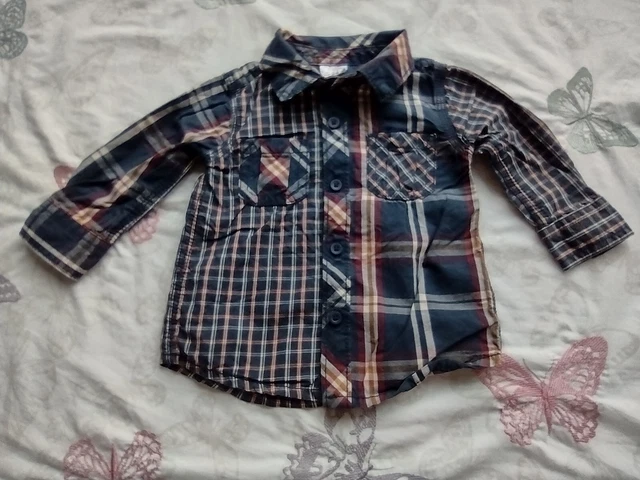 Camicia a maniche lunghe F&F bambino a scacchi rosso navy bianco 3-6 mesi