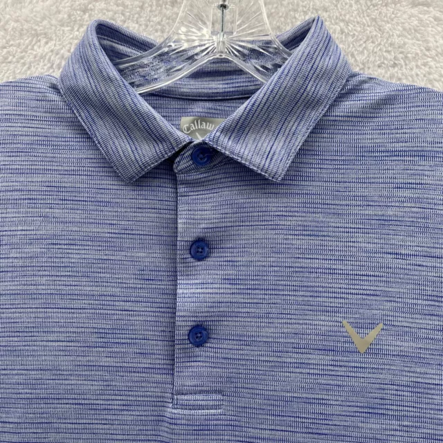 Callaway Polo Shirt Mens Medium Blue Stripe Golf Opti Dri Polyester Short Sleeve