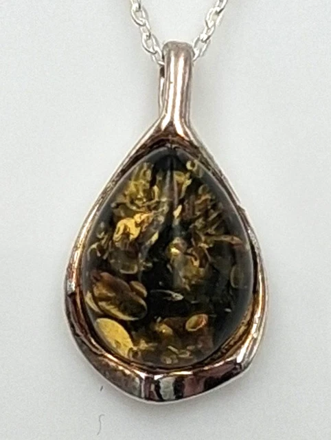 Collier En Argent 925 Avec Pendentif Ambre - Style Art Nouveau - Longueur 51 Cm