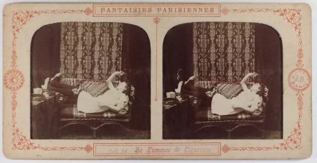 Paris Pariser Weiblich Naughty Mode c1880 Foto Stereo Diorama Vintage P73L4n1