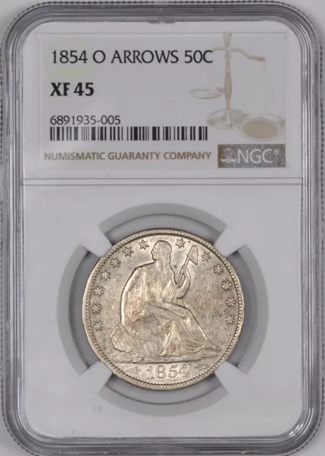 1854-O Arrows Liberty Seated Silver Half Dollar 50C - NGC XF45 -