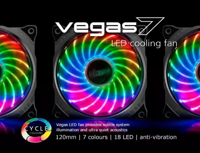 Akasa Vegas 7 AK-FN092 120mm 1200RPM 7 Colour LED Ultra Quiet Case Fan