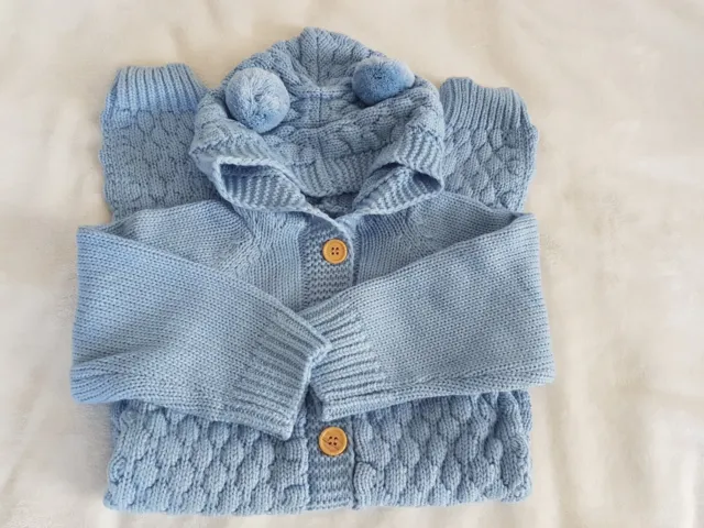 Blue Knitted Baby Winter Romper, Jumpsuit 12 - 18M