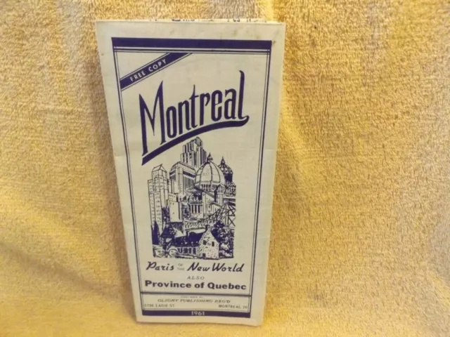 1961 MONTREAL & PROVINCE of QUEBEC Road Map and Brochure with local vintage ads