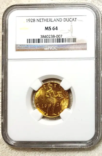 Netherlands 1928 Gold Ducat - NGC MS64 - free ship