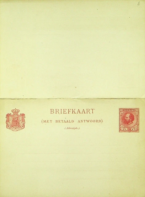 Suriname Unsued 2½ C King William III Postal Briefpapier Karte Mit Antwort