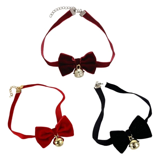 Velvets Bowknot Choker Necklace Christmas Bell Pendant Adjustable Collar Chain