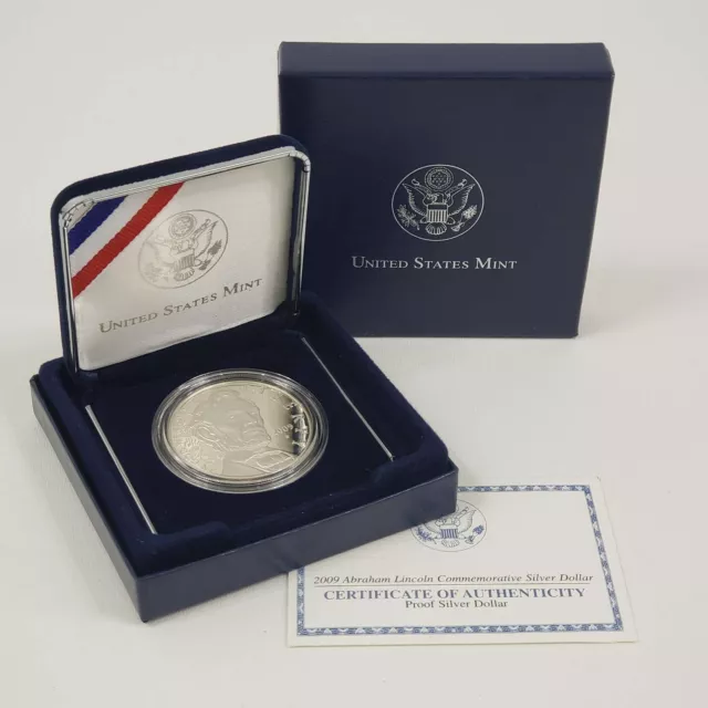 (1) 2009 P Abraham Lincoln $1 Proof Commemorative Silver Dollar Coin w/Box & COA