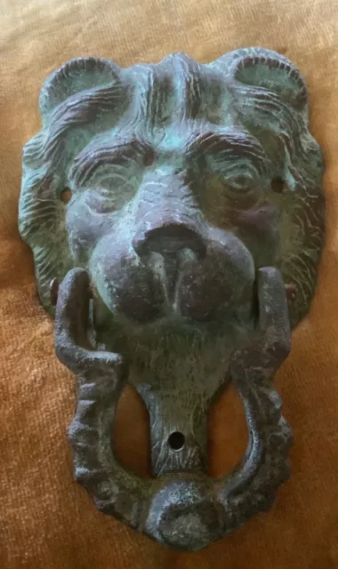 Vtg ANTIQUE ARCHITECTURAL SALVAGE LION HEAD Door Knocker Bronze brass *