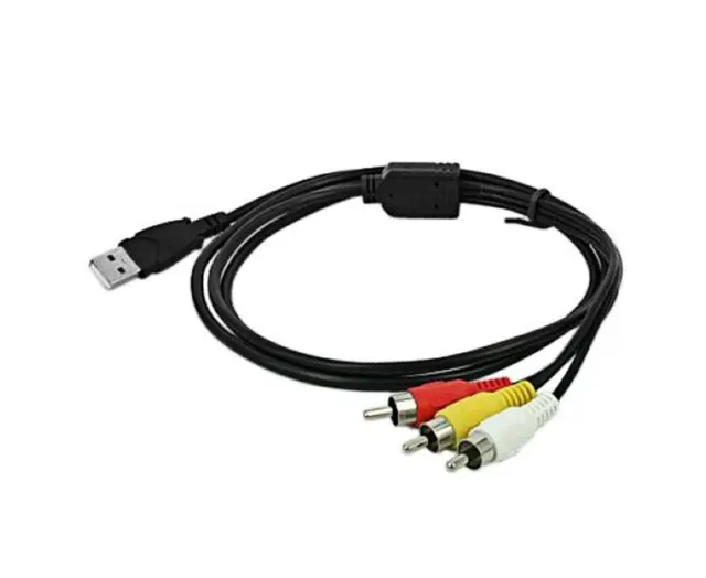 USB to 3RCA Audio Video A/V Camcorder Adapter Cable for TV Mac PC Tool Black