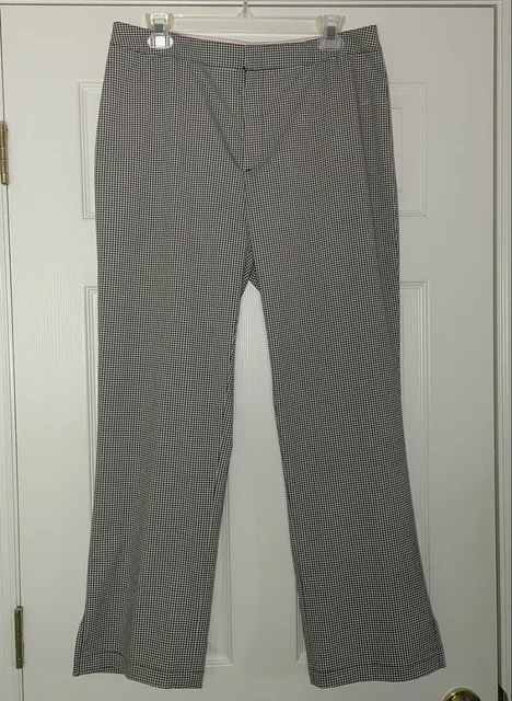 Womyn Women's Flat Front Pants Size 12 Straight Leg Stretch Black/White Check