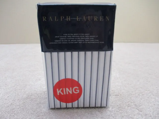 Ralph Lauren King Extra Deep Fitted Sheet Prescot Stripe Navy White