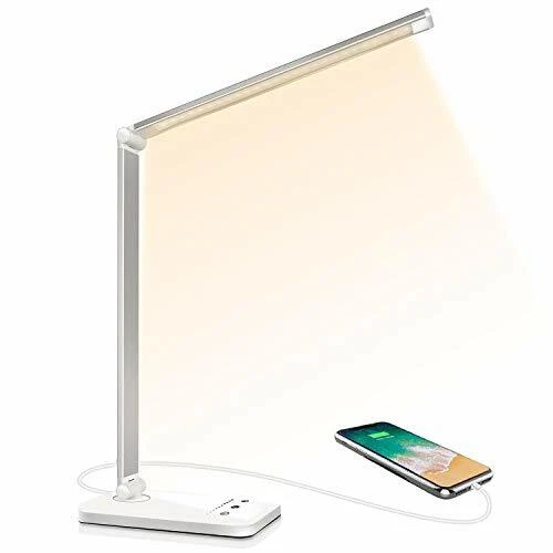 Lampe de Bureau LED Dimmable 5 Couleur 10 Luminosité Tactile Port USB Minuterie