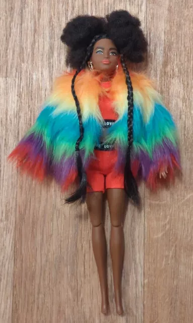 Barbie Extra Doll #1 With Rainbow Coat Unboxed Mattel GVR04