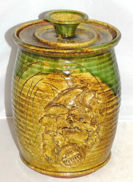 Abstract Art Pottery Lidded Jar Urn Vase Hand Thrown Ceramic Stoneware Signed PB