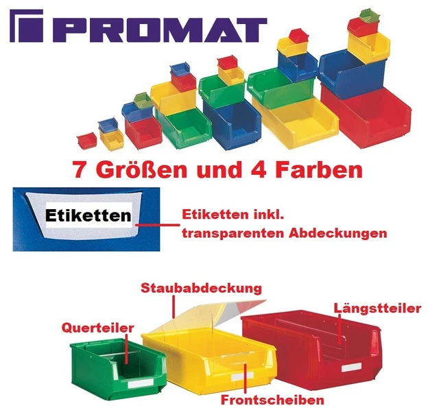 7 GRÖSSEN - PROMAT Lagerbox Stapelbox Sichtlagerbox Sichtlagerkasten ...