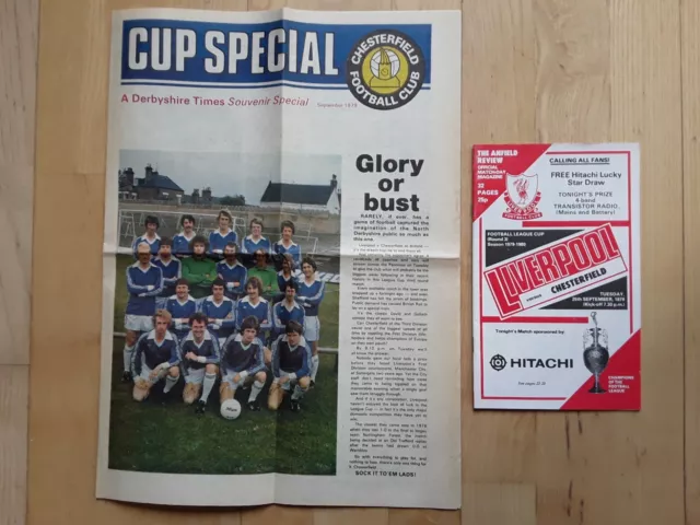 LIVERPOOL v CHESTERFIELD SIGNED 1979-80 LEAGUE CUP PROGRAMME + D TIMES SOUVENIR