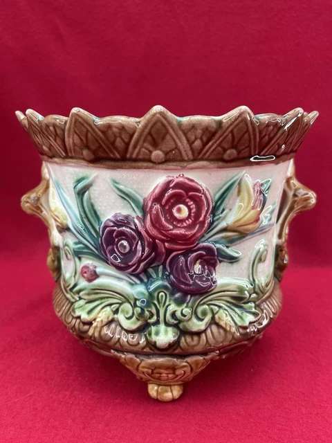 Jardinière Ancienne En Porcelaine - Décor Garçon Et Oiseaux - Style Antique