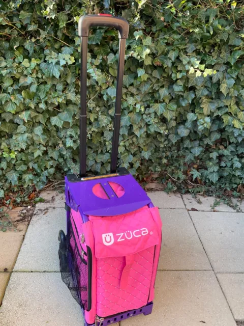 Zuca pink rhinestone Ice Skating Purple Frame trolly sport bag flashing wheels 3