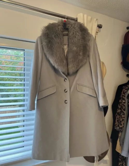 MINUET PETITE GREY Faux Fur Collar Coat 16 4.00 PicClick UK