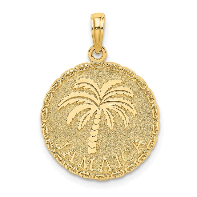 14K Yellow Gold JAMAICA and Palm Tree Disk Charm