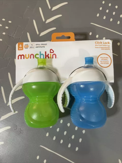 Munchkin Click Lock Bite Proof Trainer Cup, Blue/Green, 7 Ounce, 2 Count