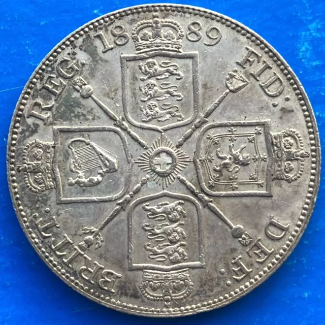 Gb 1889 Queen Victoria Silver Double Florin Coin.  In Good Extremely Fine Grade.