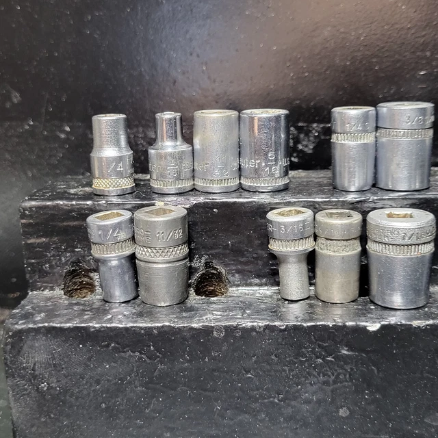 Vintage 1/4" Dr. USA made Sockets, W/ Knurling By INDESTRO/DURO, KRAEUTER & more 5