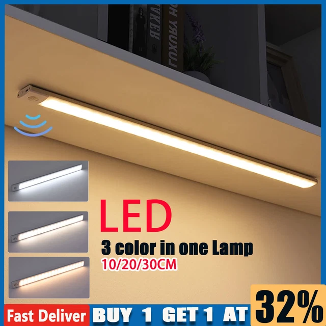 STRIP LIGHT LED PIR Motion Sensor Wireless USB Rechargeable Cabinet ...