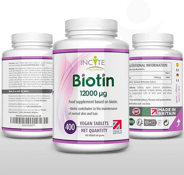 BIOTIN HAIR GROWTH Supplement 12,000mcg 400 Tiny 6mm Tablets(Full