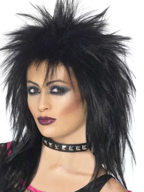 Nero Rock Diva Parrucca Donna 80s Costume Accesssory 1980s Punk