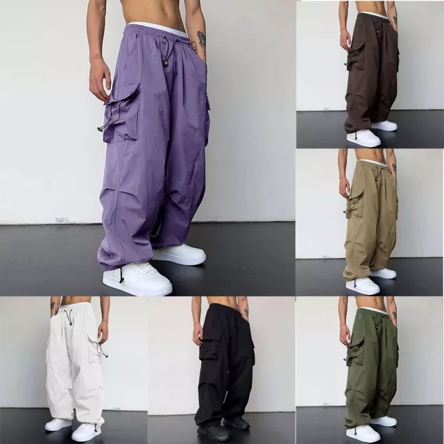 Men's Baggy Vintage Y2k Parachute Pants Streetwear Wide Leg Sweatpants