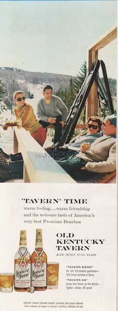 1960 Kentucky Tavern Bourbon Whiskey Snow Skiing Theme Skiers vintage photo ad
