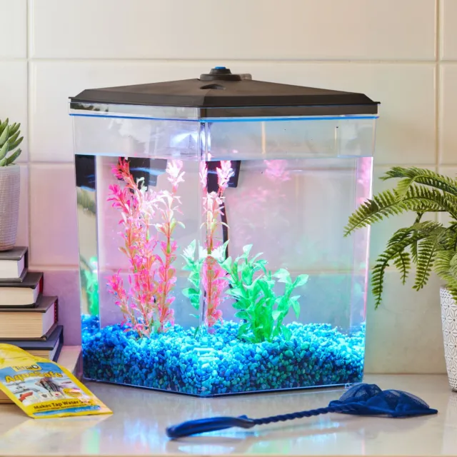 Aquarium Kit LED Lighting Internal Filter 2.5-Gallon Home Office Desk Betta Tank