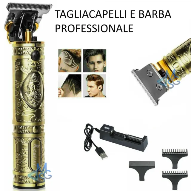 Rasoio Elettrico Taglia Capelli Professionale Regola Barba Trimmer Oro Retro Usb