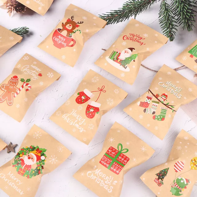 48Pcs Christmas Kraft Paper Bags Xmas Favor Candy Cookie Gift Wrapping B#7H