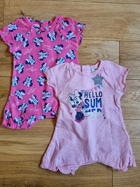 New Baby Girls Pink Disney Minnie Mouse Summer Romper All In One x2 3-6 Months