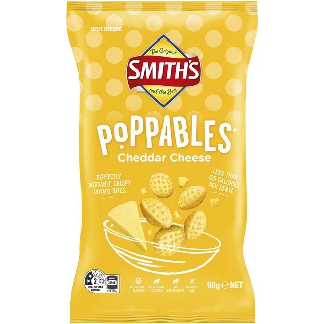 SMITHS POPPABLES CHEDDAR Cheese Potato Chips Snack Pack 90g 10.04
