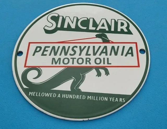 Vintage Sinclair Gasoline Porcelain Dino Motor Oil Service Station 5 7/8" Sign