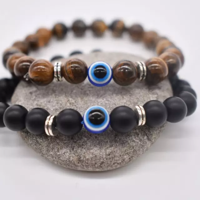 Evil Eye Beaded Bracelet Black Brown Protection Good Luck Bracelet Unisex