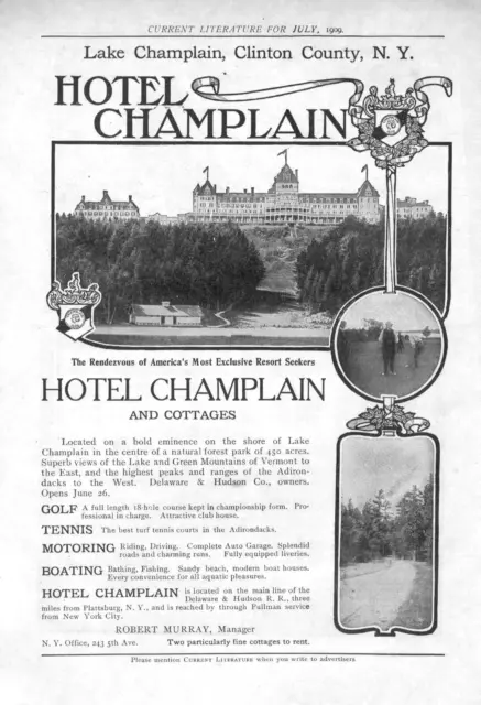 Hotel Champlain - Clinton County, New York  - 1909 Scarce Advertisement