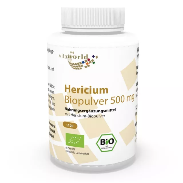 Hericium Poudre Qualité Bio 500mg 120 Capsules Végétariennes Vita World