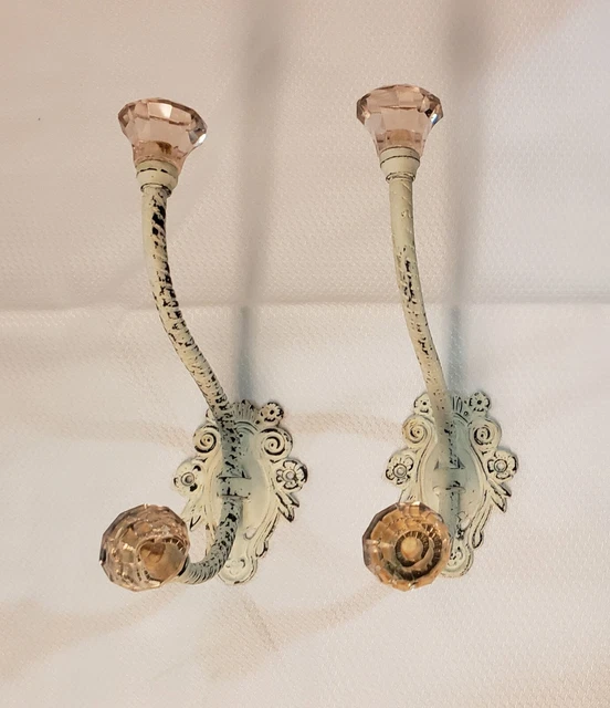 Vintage French Country Wall Mounted Hat And Coat Hook/ Light Pink Glass Knobs