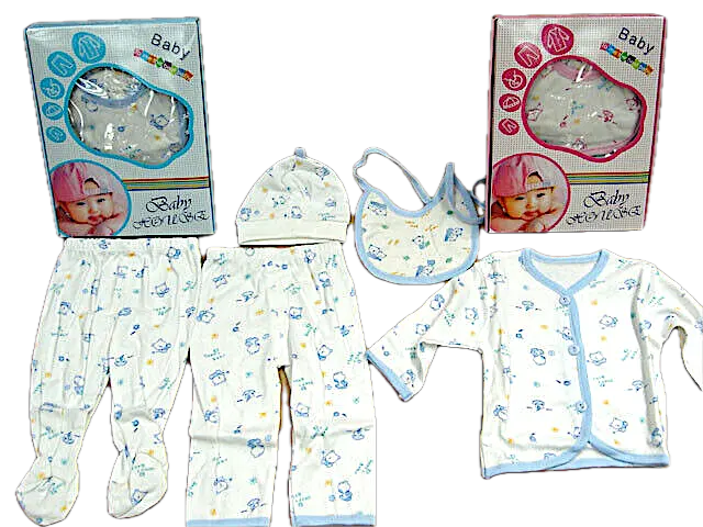 Baby Boy Girl New Born 5Pc Clothing Gift Set Hat Bib Romper & Cardigan Pink Blue