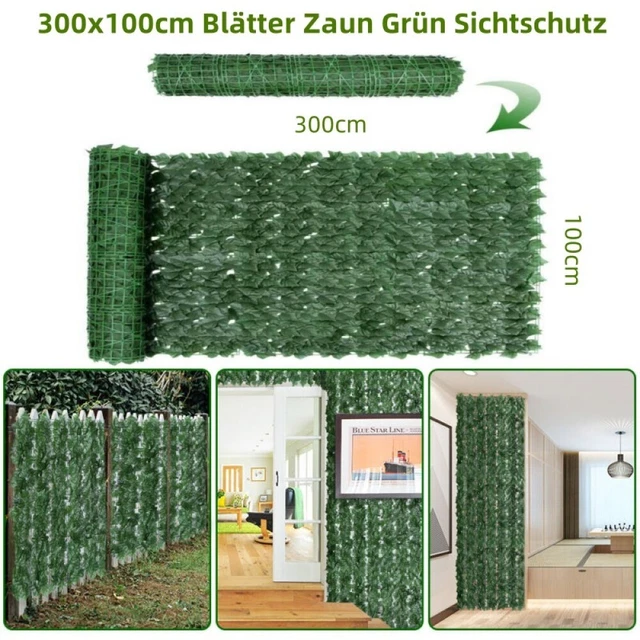 1*3m Künstliche Efeu Hecke Sichtschutz Windschutz Balkonverkleidung Blätterzaun