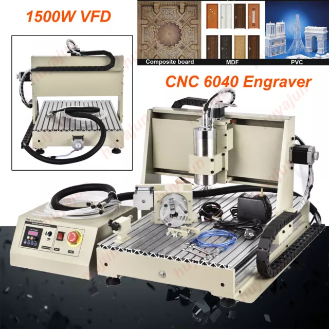 1500W Vfd Router Engraver Cnc 6040 4 Axis Desktop Wood Mill/Drilling Machine Usb