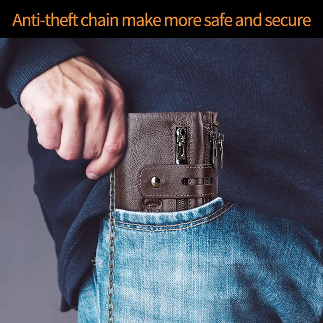 Mens Genuine Leather Biker Trucker Chain Wallet RFID Credit Card Holder Pocket 10