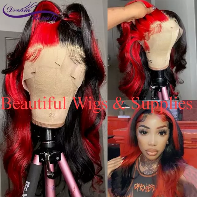 Brazilian Remy Wavy Red Highlight Lace Frontal Wigs Colored 13X4 Lace Front Huma