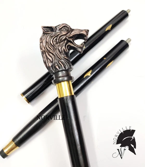 Black Wooden Walking Stick Antique Brass Handle Walking Cane For Men Collectible